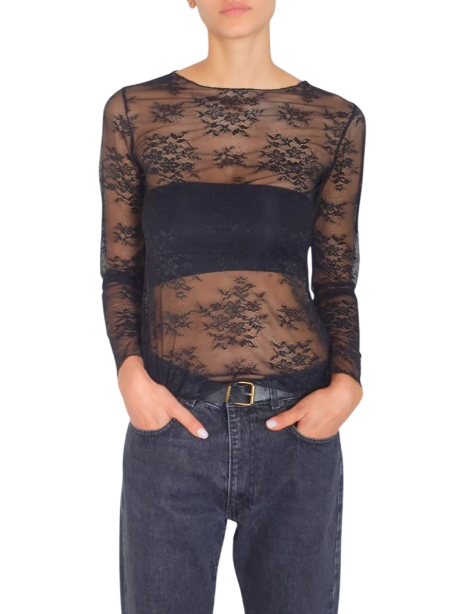 Haveone T-shirt in pizzo trasparente nero MJK-P200 NERO HAVEONE