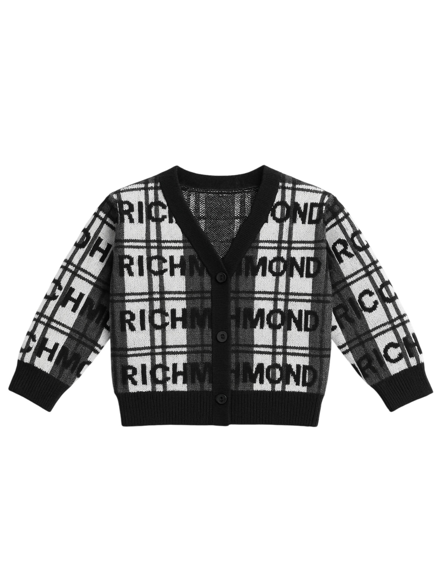 John Richmond cardigan Rauci check con logo nero bianco RGA25061CD TARTAN MONOGRAM John RICHMOND