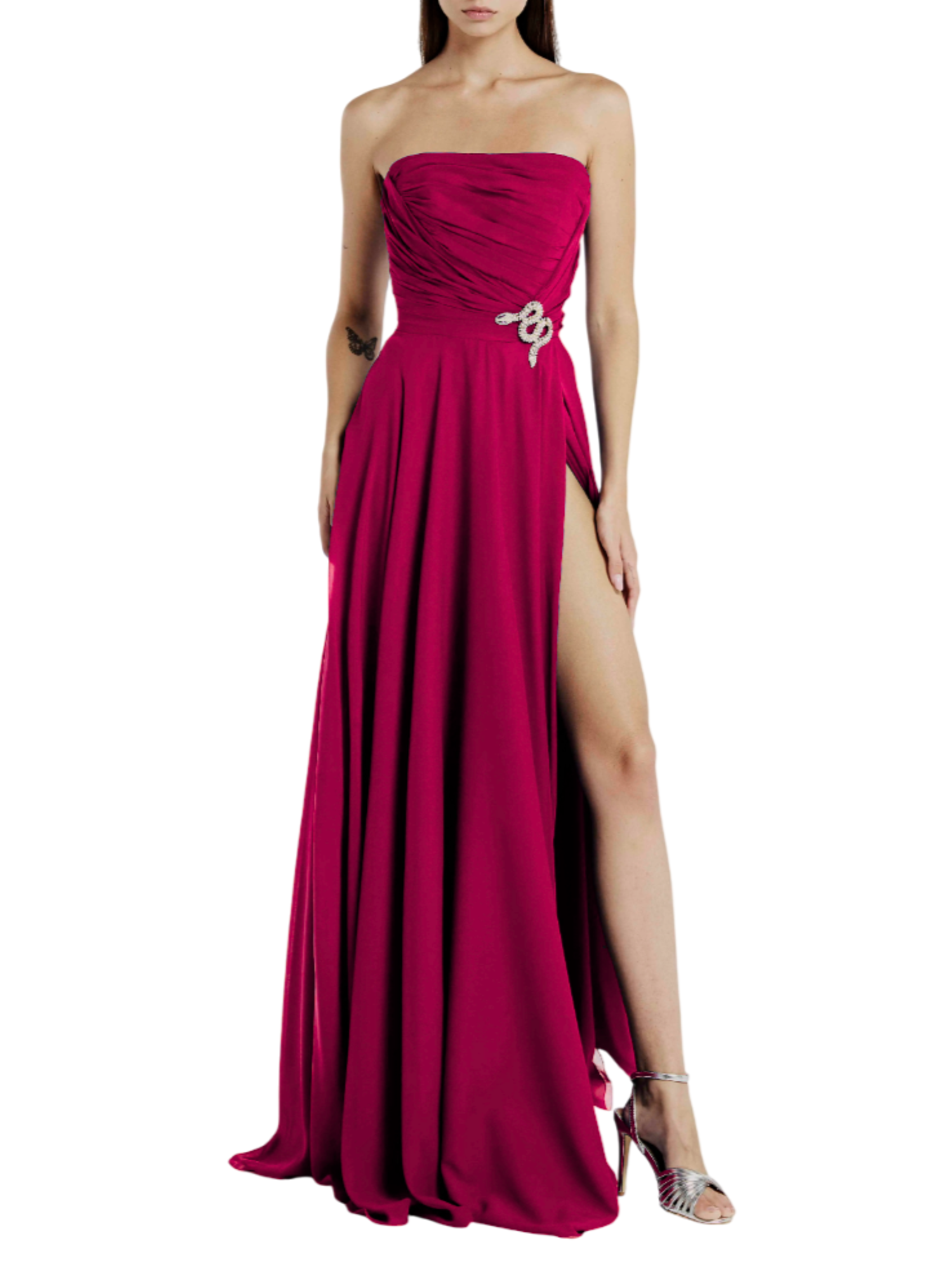 Atelier Legora abito cerimonia lungo con Snake gioiello fucsia AT117-12 RED A.LEGORA