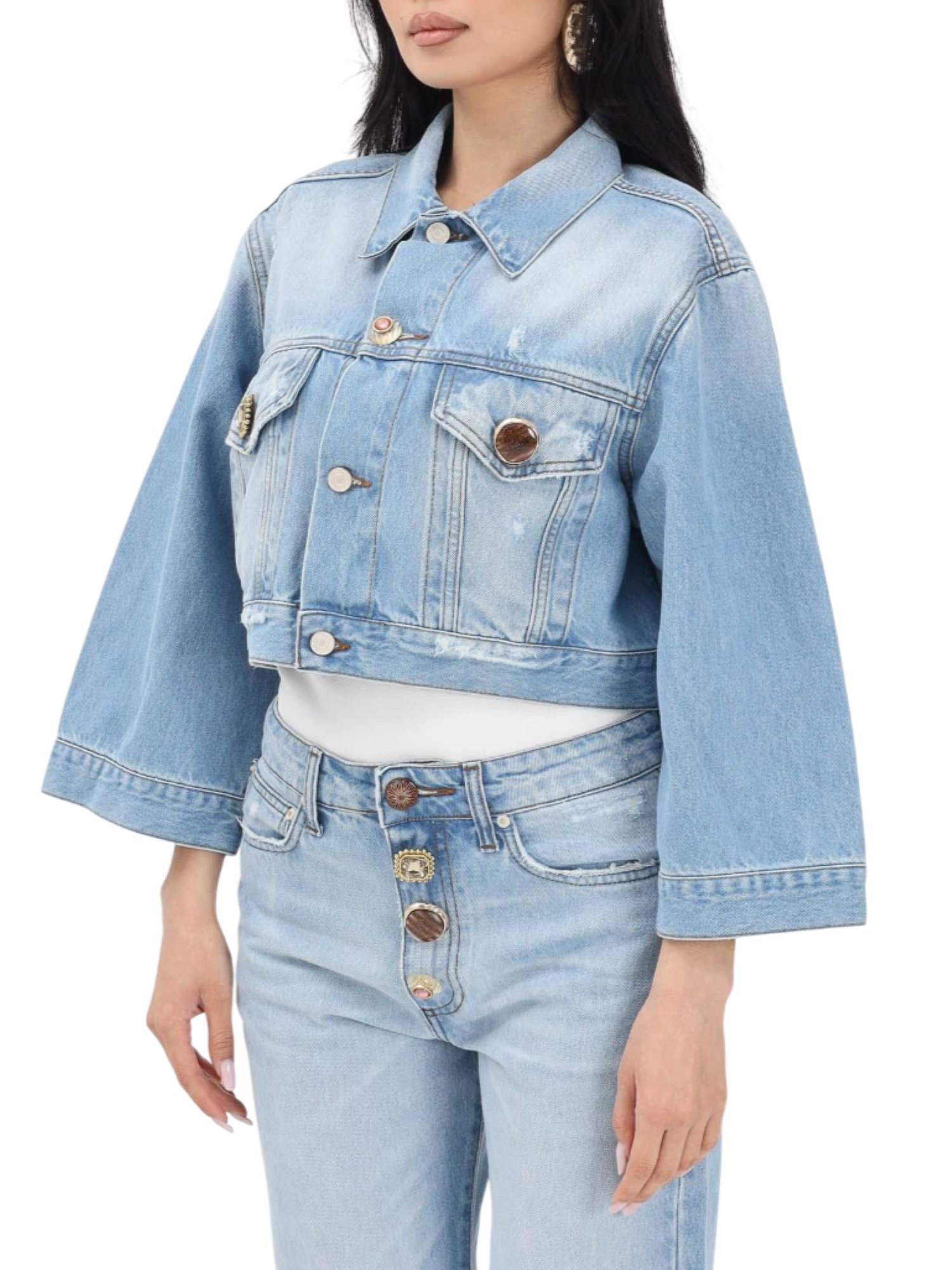 Vicolo giubbino crop in denim Yoanna lavaggio medio DAB5109 LAV.CHIARO VICOLO