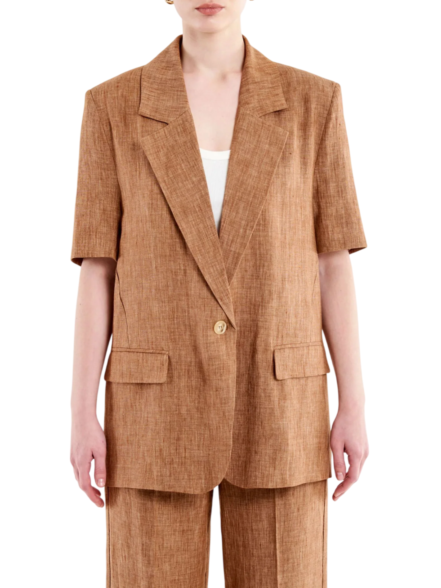 Vicolo giacca blazer manica corta misto lino fiammato marrone TAB1729 TABACCO VICOLO