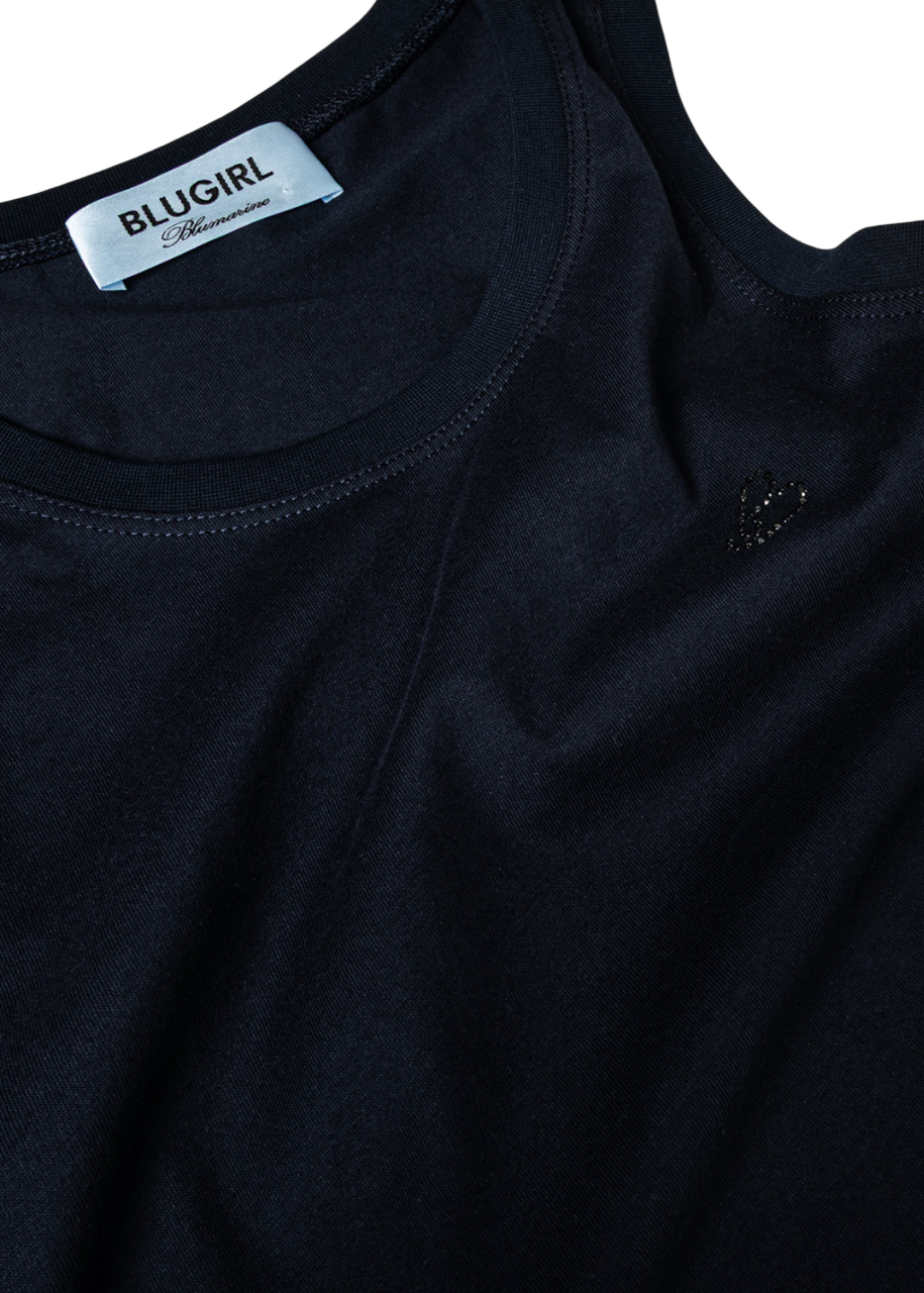 Blugirl canotta in jersey con logo strass blu scuro RA6044J3841 94713 BLUGIRL