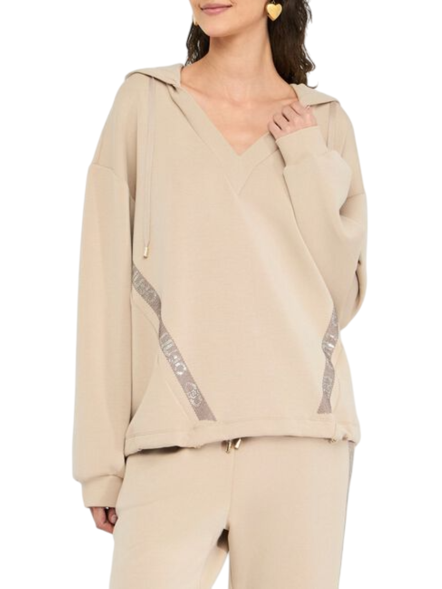 Liu Jo felpa con cappuccio logo strass beige TF5091J4616 60906 LIU JO