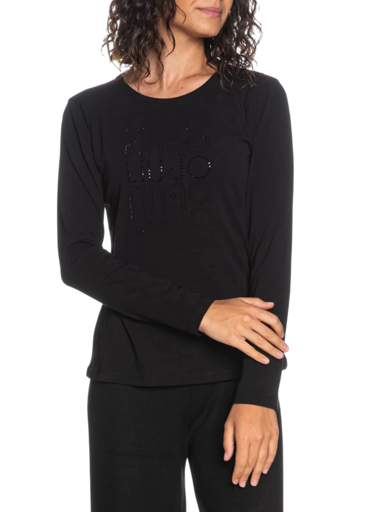 Liu Jo T-shirt manica lunga con logo strass nero TF5300JS003 T9503 LIU JO
