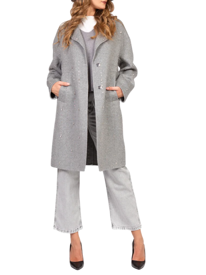 Vicolo cappotto misto lana con strass grigio TF0033 GRIGIO VICOLO