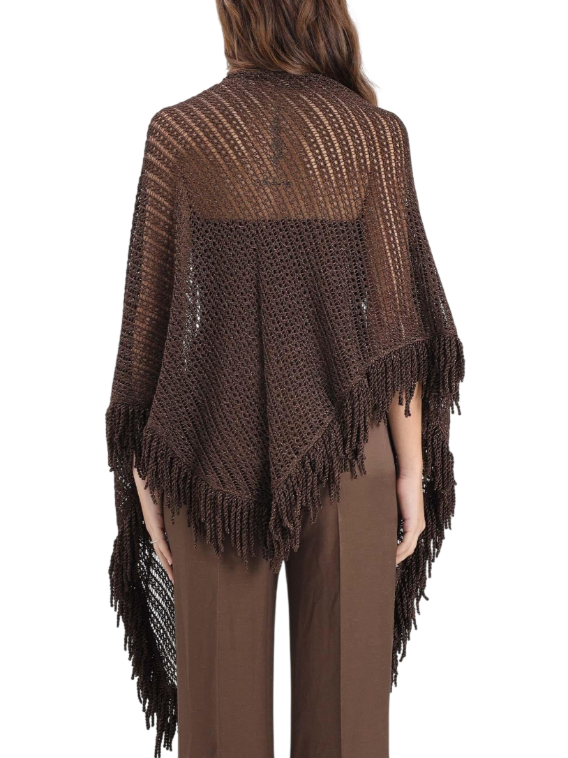 Simona Corsellini scialle in maglia traforata lurex con frange marrone P26CPSLO0101 0771 SIMONA CORSELLINI