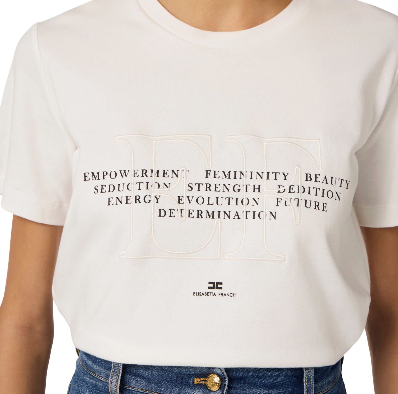 Elisabetta Franchi T-shirt manica corta con logo panna MA69P61 270 ELISABETTA FRANCHI