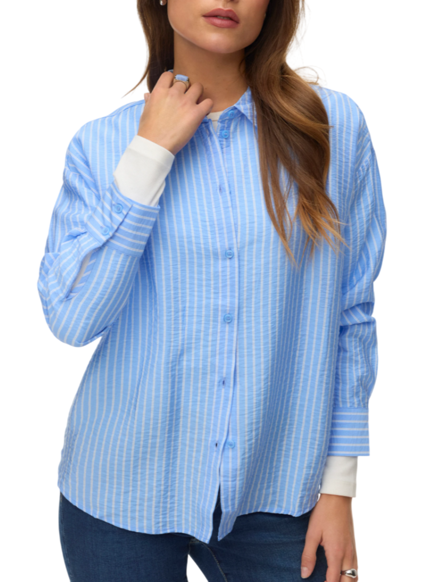Vero Moda camicia donna in fantasia gessata celeste 10340687 VISTA BLUE-SANDRA VERO MODA