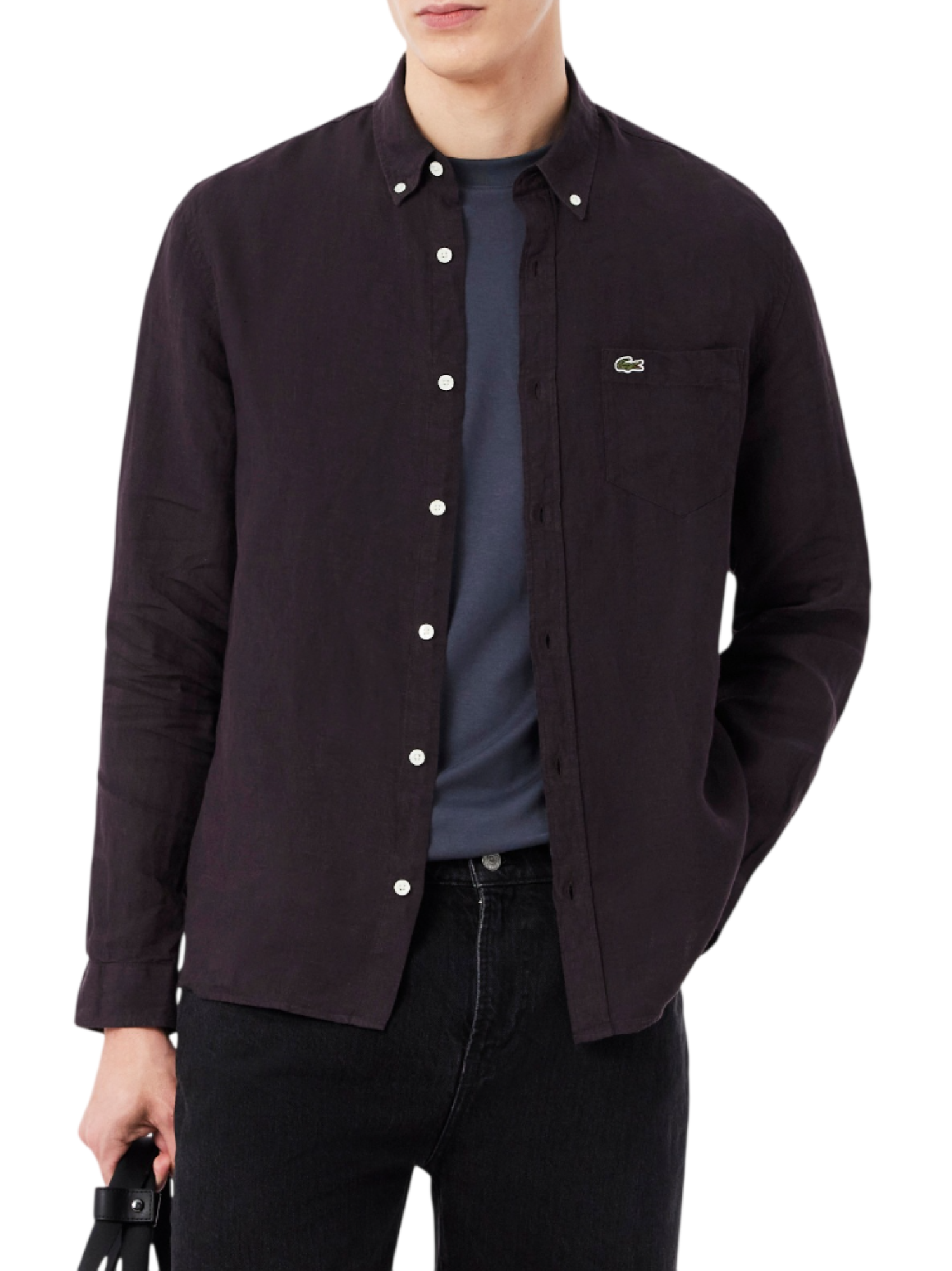 Lacoste camicia in lino uomo con tasca marrone CH5692 3LA LACOSTE