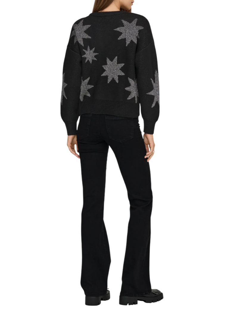 Only maglia donna con stelle lurex nero 15328250 BLACK-SILVER GLITTER ONLY