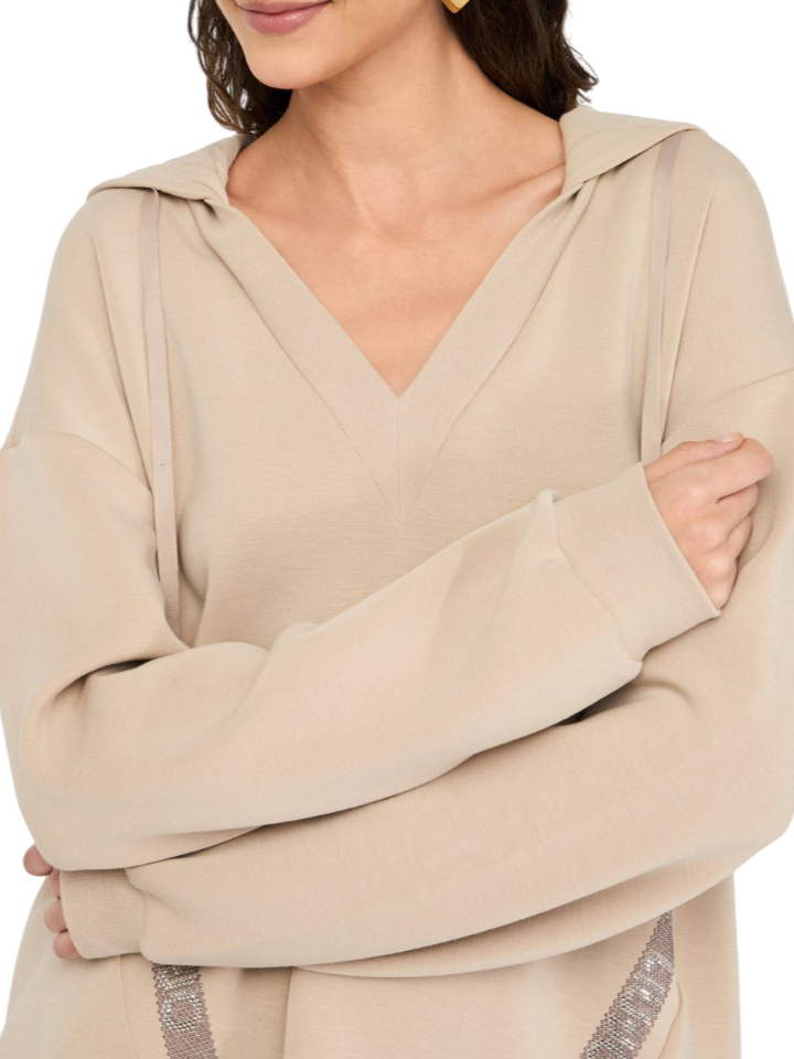 Liu Jo felpa con cappuccio logo strass beige TF5091J4616 60906 LIU JO