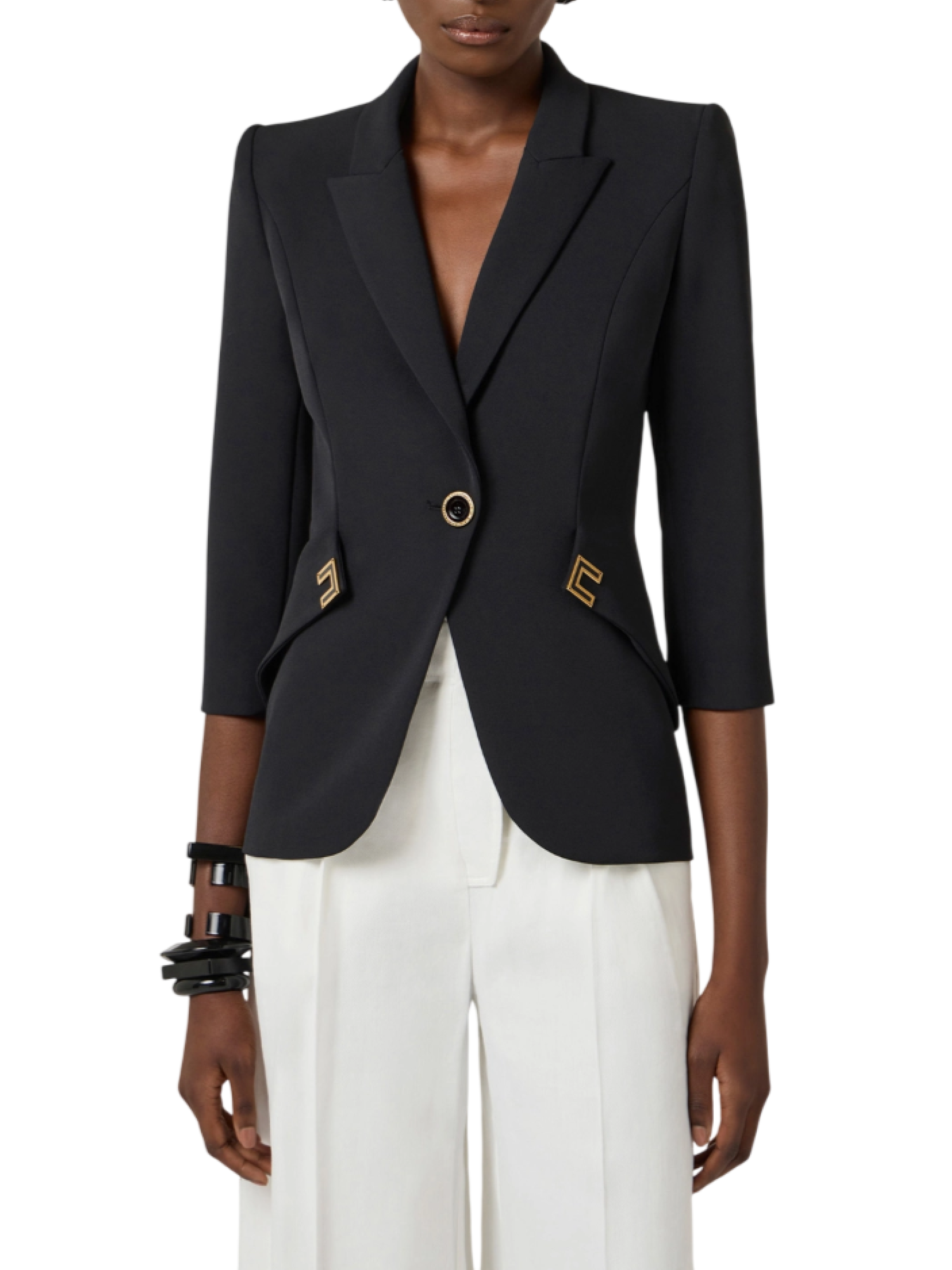 Elisabetta Franchi giacca blazer monopetto con dettagli logati nero GI21561 110 ELISABETTA FRANCHI