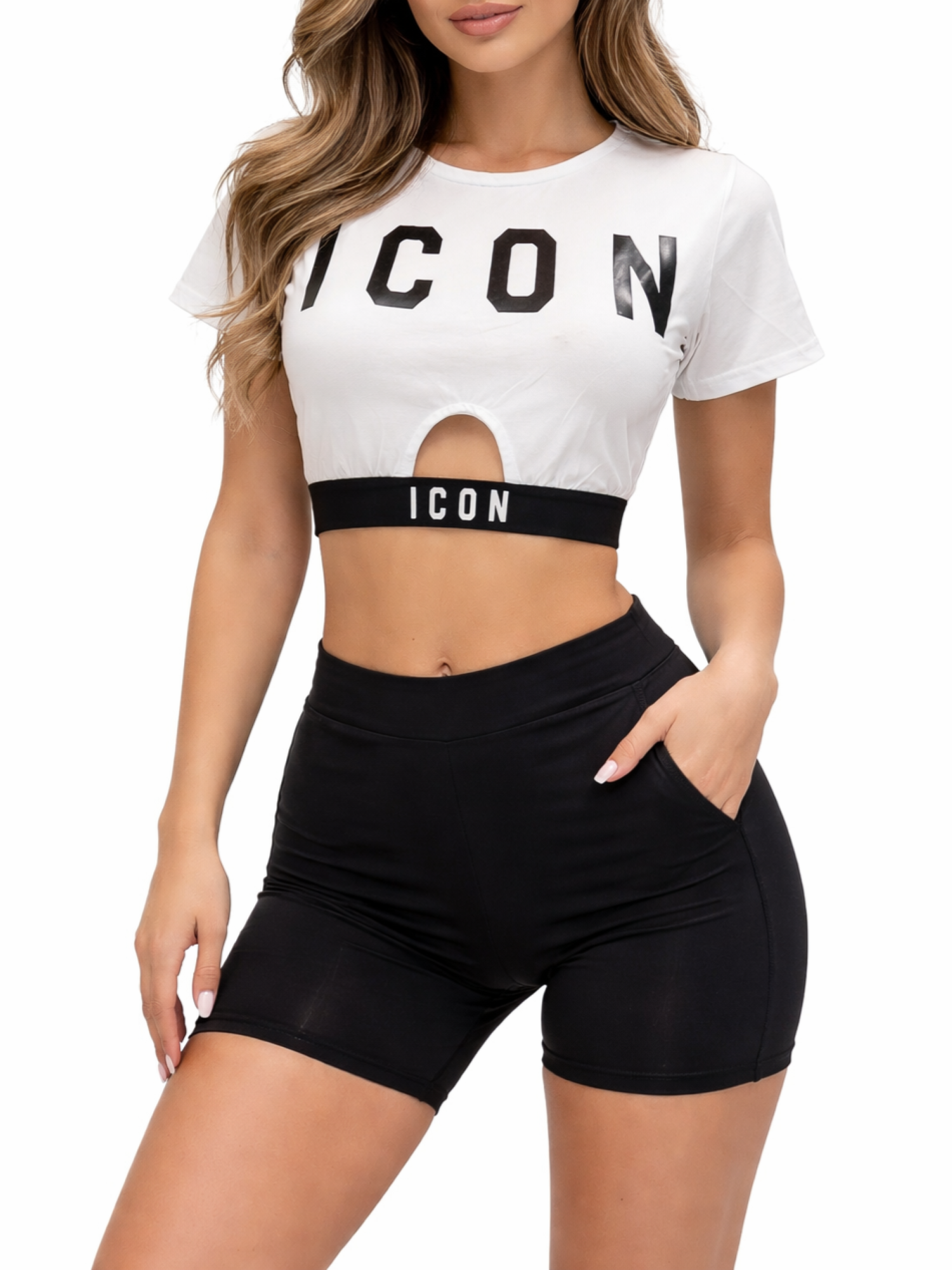 Icon top crop donna con logo bianco IDT003 BIANCO ICON