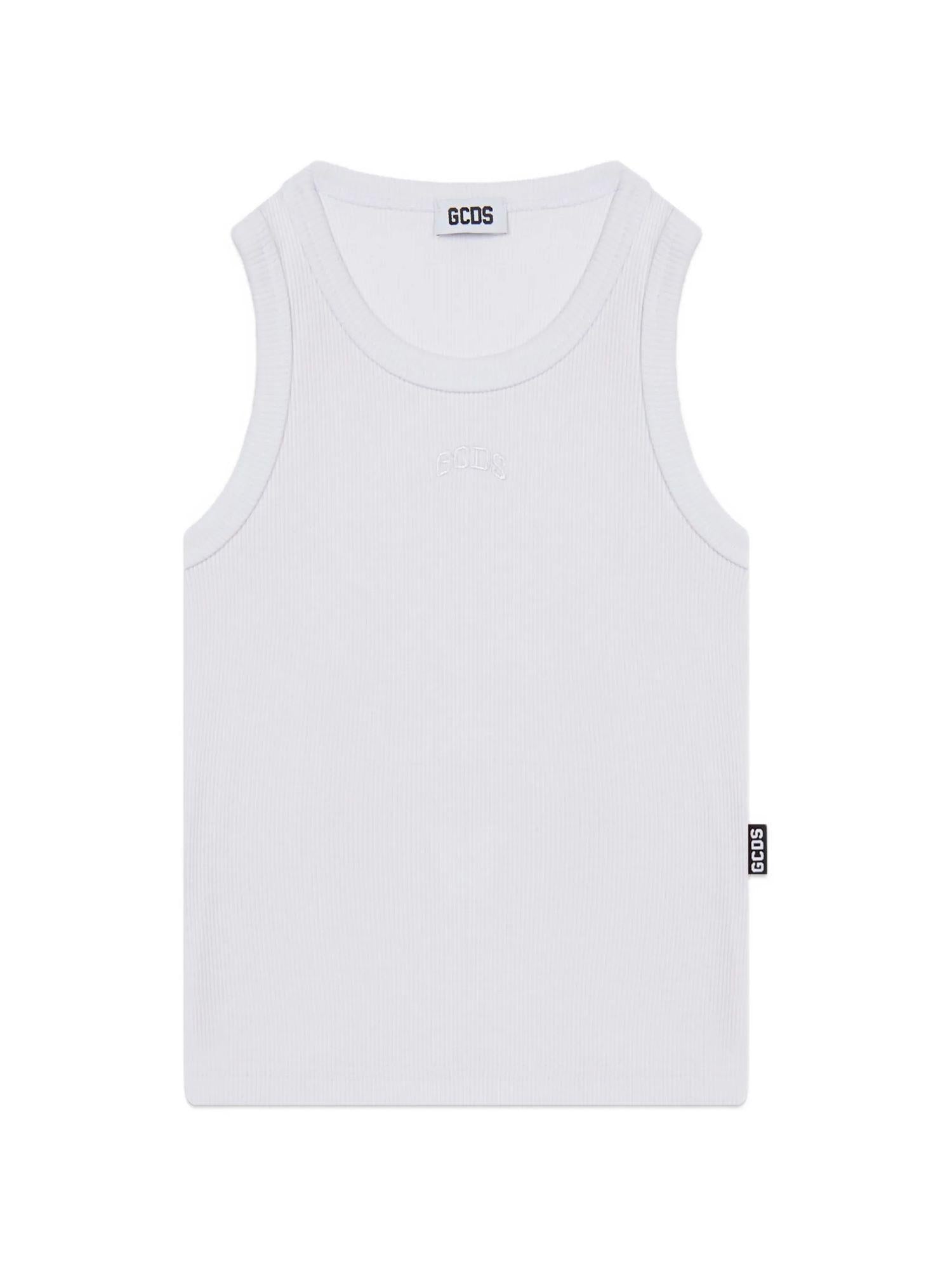 GCDS top a costine crop bambina con logo bianco C1GJQG572T103 OPTIC WHITE-WHITE GCDS