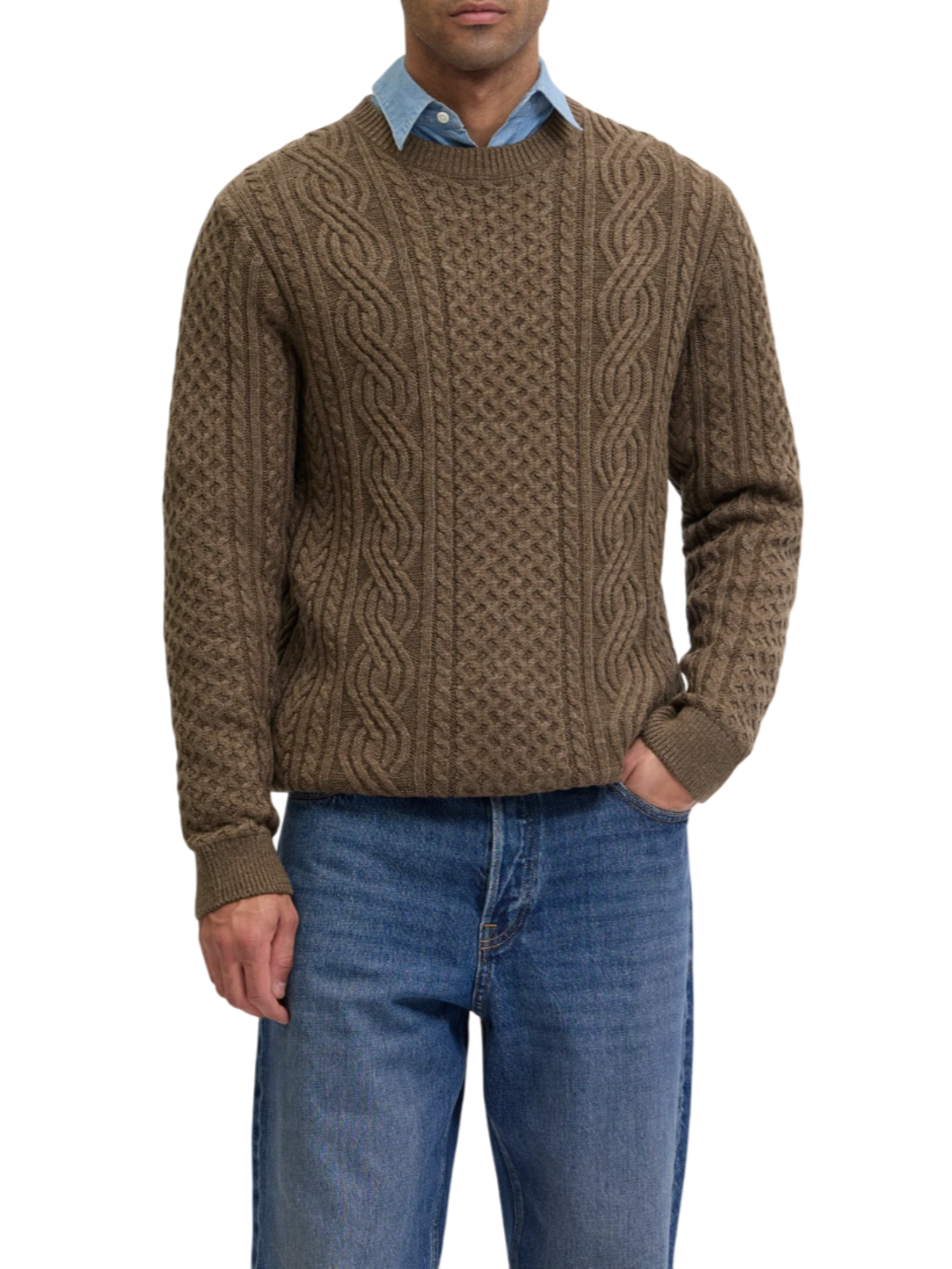 Jack&Jones maglia uomo con trecce marrone 12283486 MALT BALL-MELANGE JACK&JONES