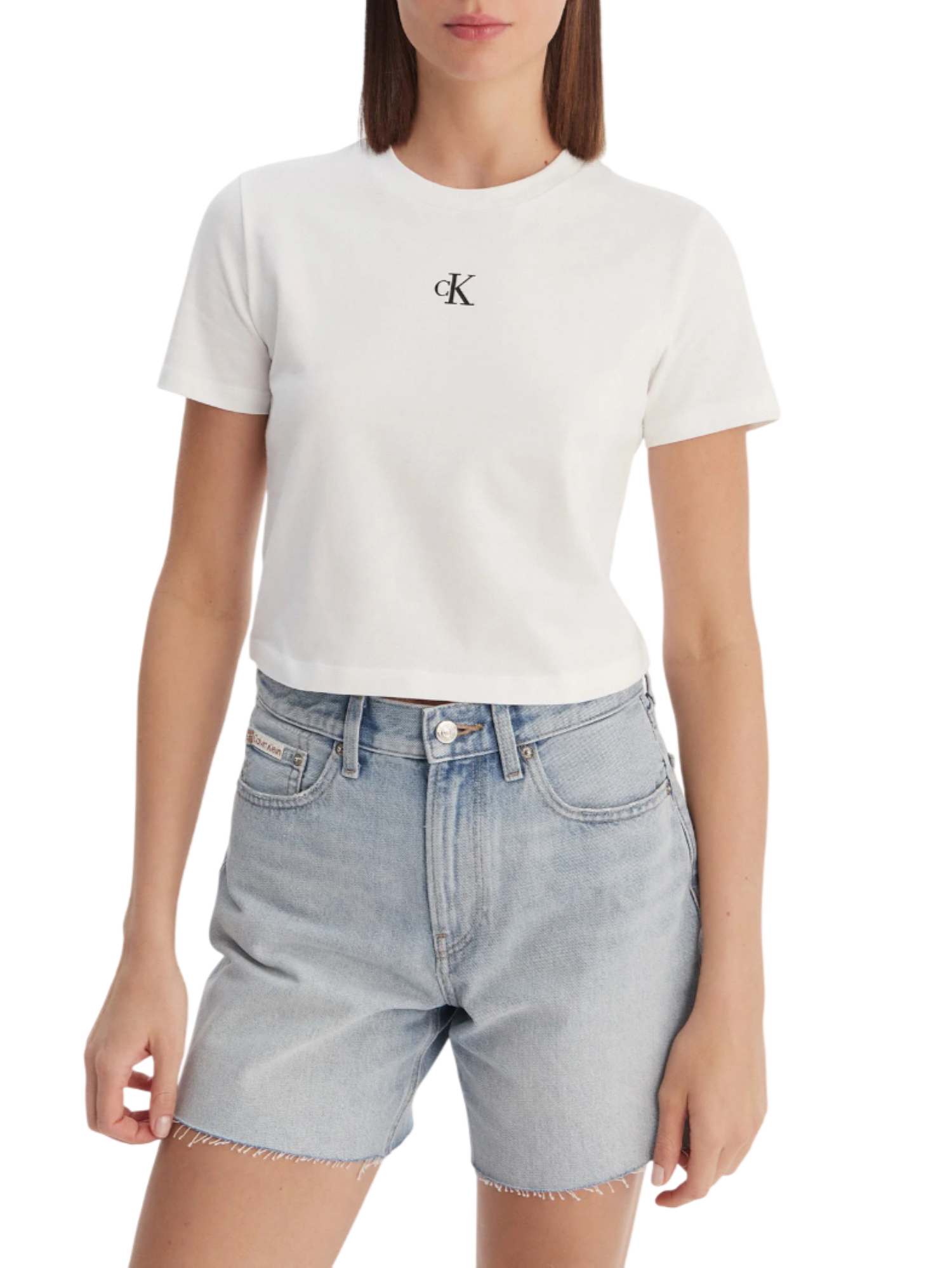 Calvin Klein Jeans T-shirt crop manica corta con logo bianco LV047AB213 YAF Calvin Klein Jeans