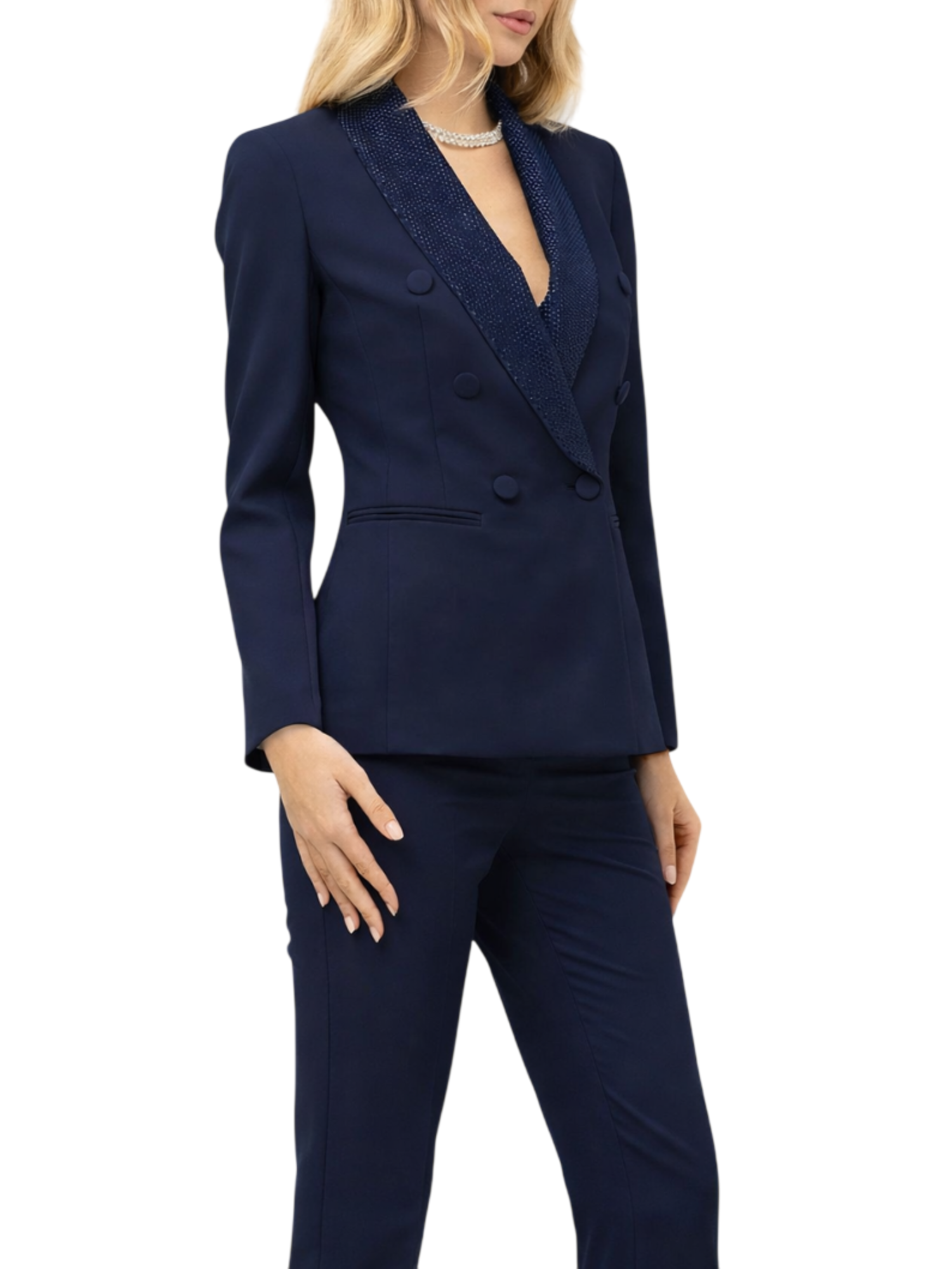 Silence giacca doppiopetto con collo strass blu GI5366APP NAVY SILENCE