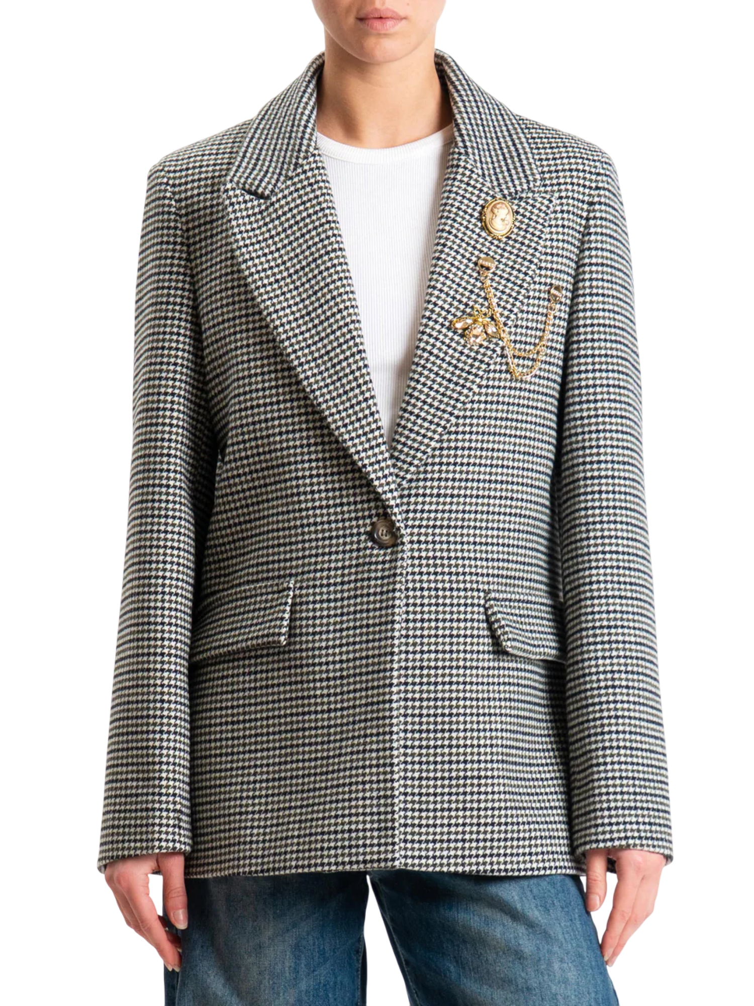 Vicolo giacca blazer in fantasia pied de poule multicolor TF2086 PANNA-NERO-VERDE VICOLO