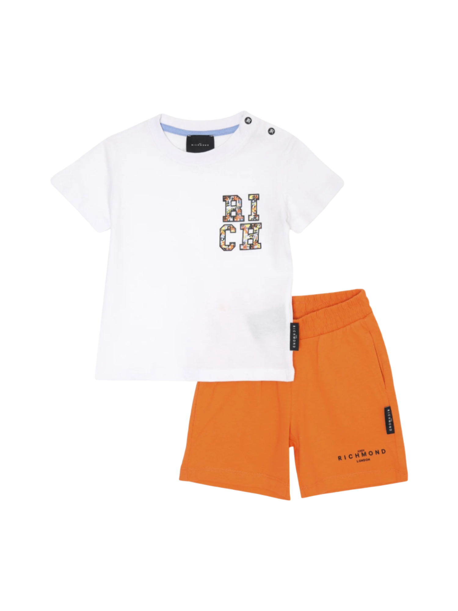 John Richmond completo T-shirt e shorts in cotone bianco arancione RIP25050CJ WHITE-APR John RICHMOND