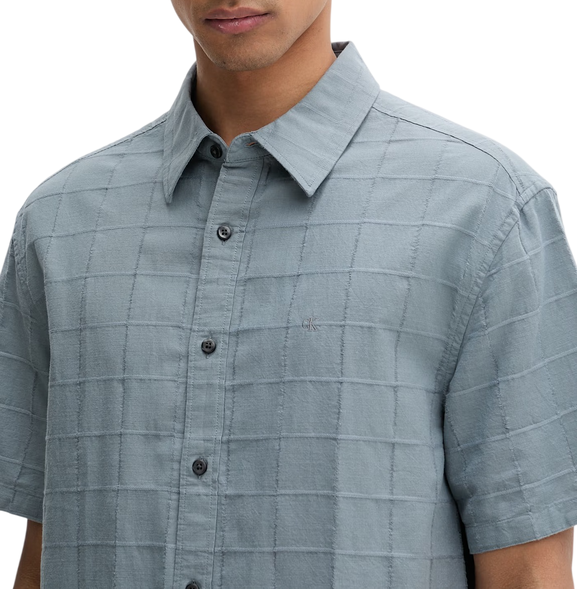 Calvin Klein camicia uomo in cotone check manica corta blu avio LV04LF115G 5K3 Calvin Klein