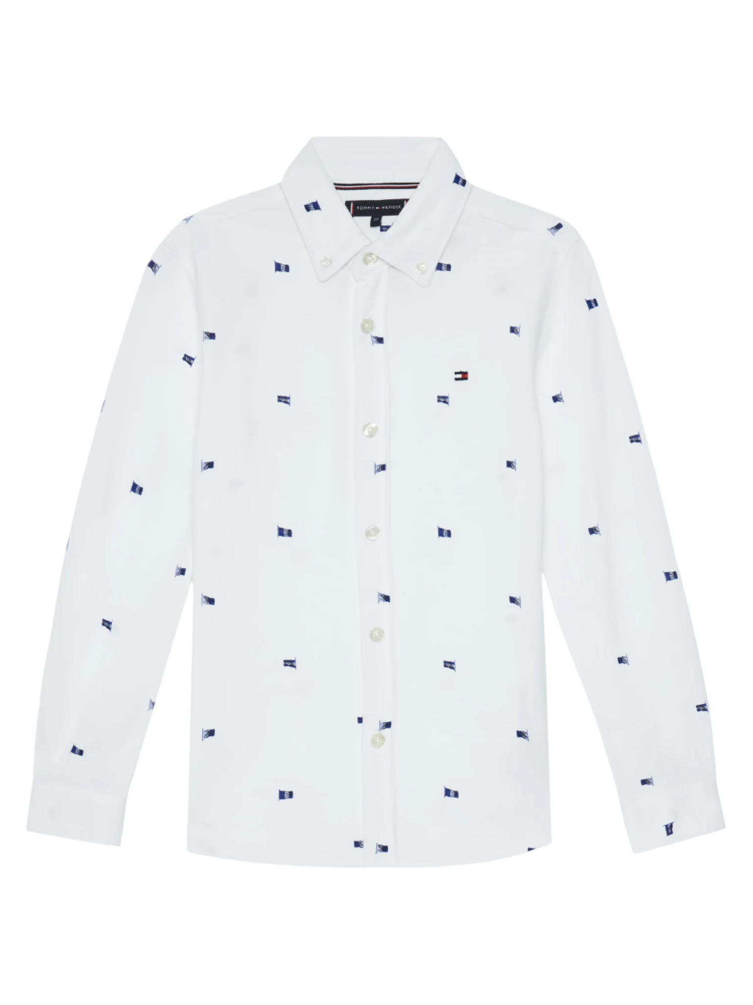 Tommy Hilfiger camicia manica lunga in pique con bandierine bianco KB0KB09594 YBR Tommy Hilfiger
