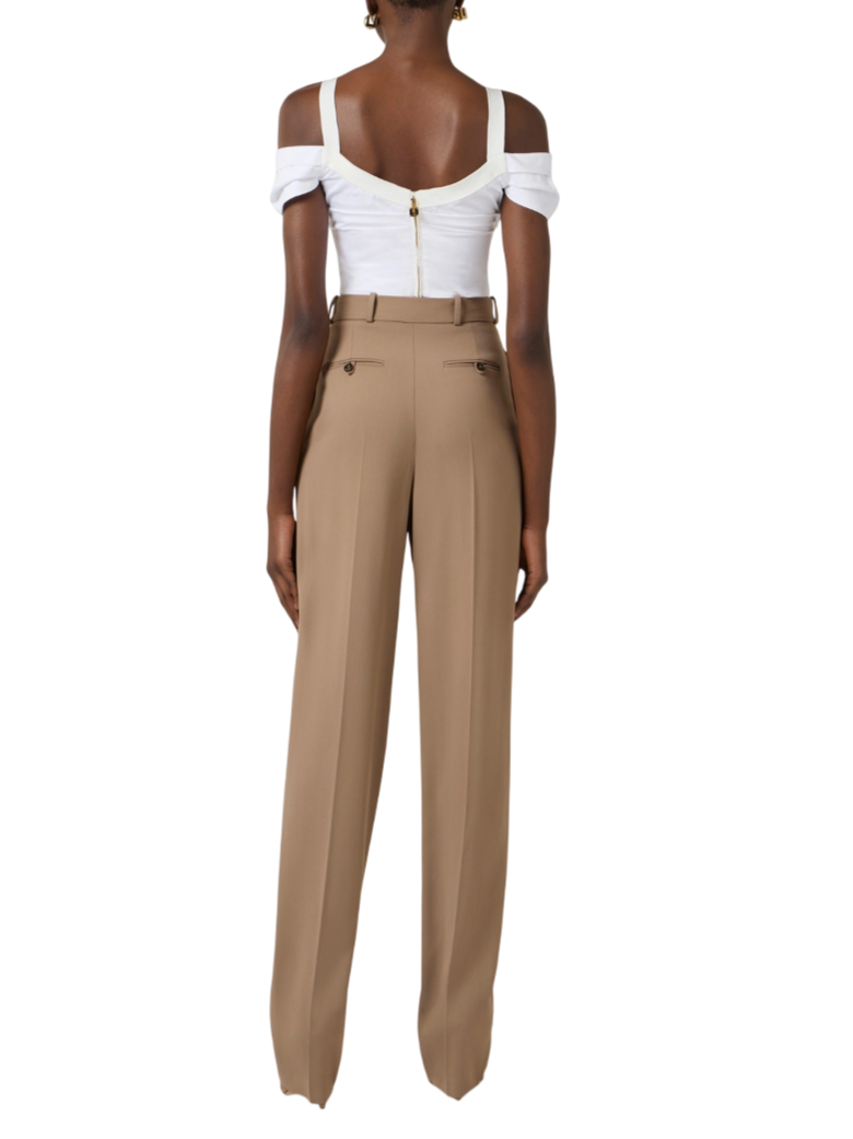 Elisabetta Franchi pantaloni in gabardina con pinces cammello PA17661 229 ELISABETTA FRANCHI