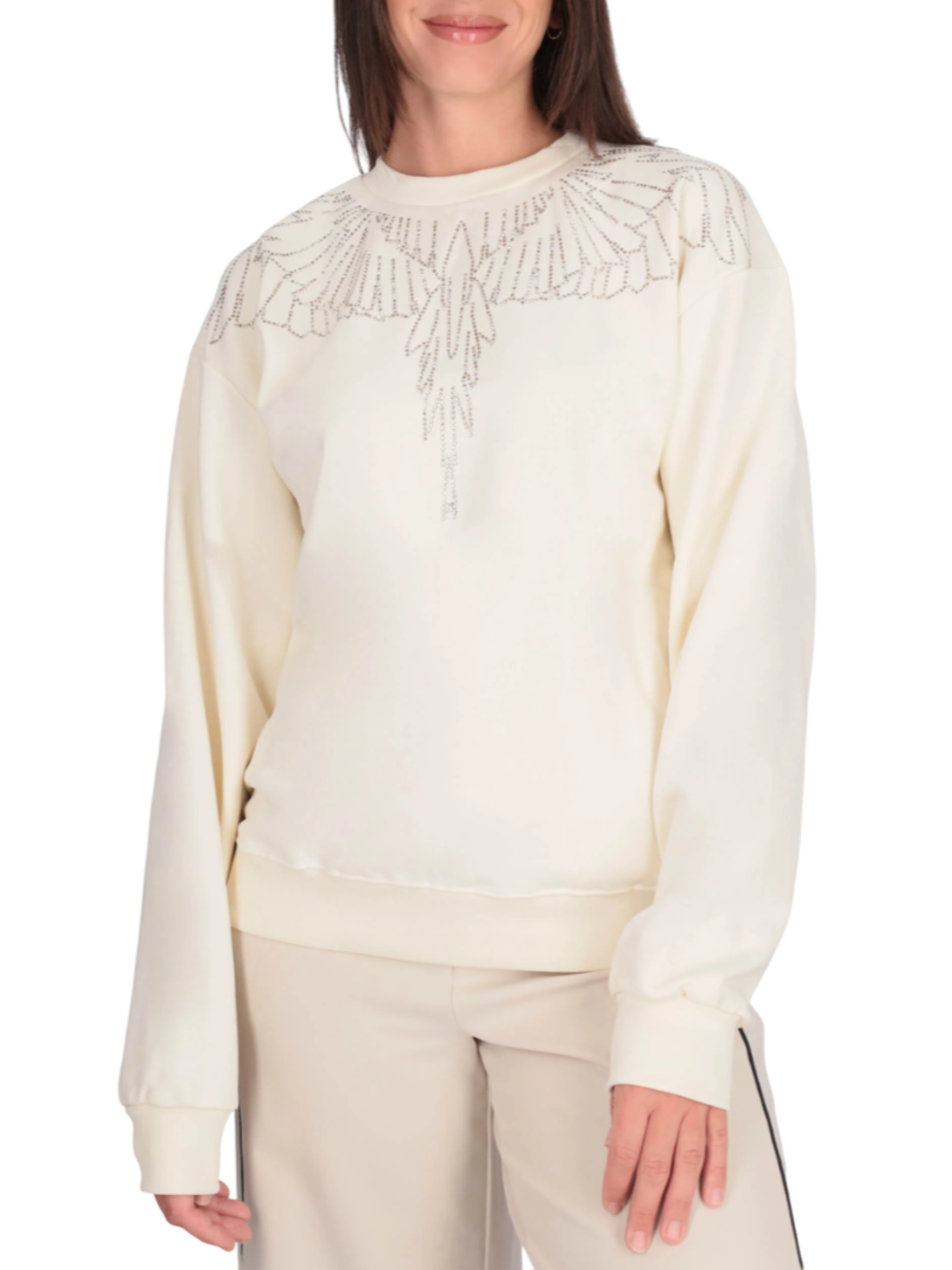 County of Milan felpa con disegno iconico strass panna CM30030 LATTE COUNTY OF MILAN