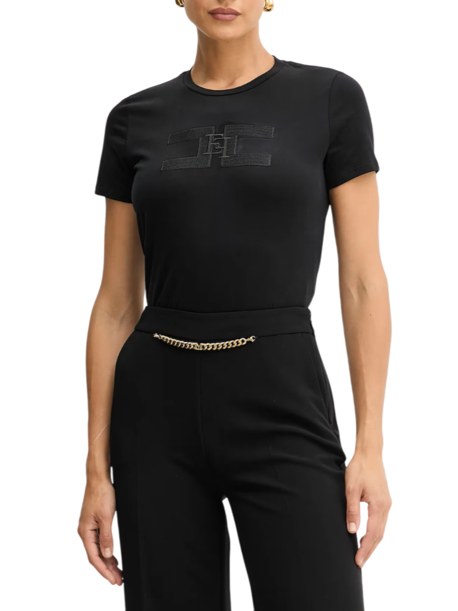 Elisabetta Franchi T-shirt manica corta con logo nero MA00756E2 110 ELISABETTA FRANCHI