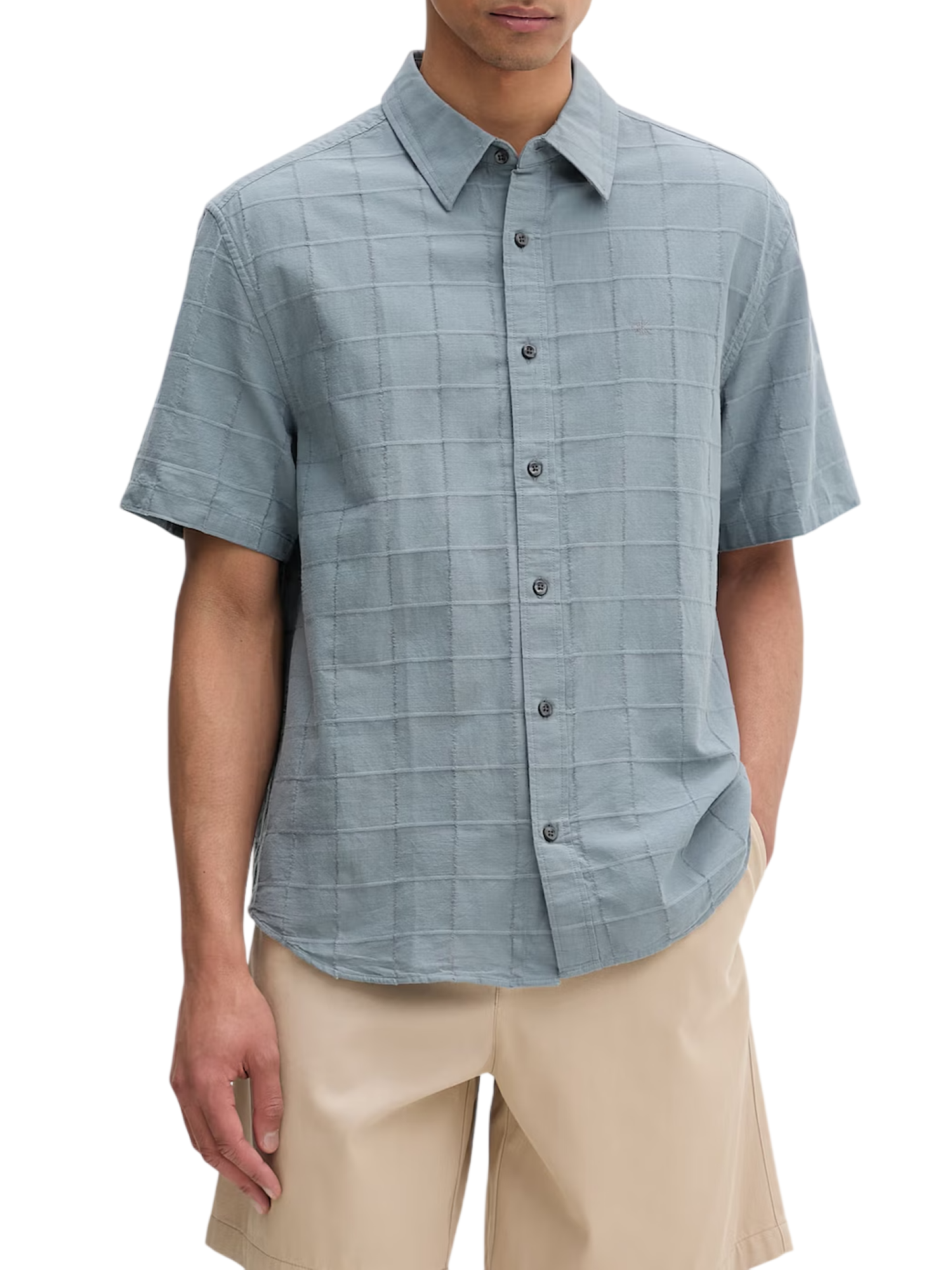 Calvin Klein camicia uomo in cotone check manica corta blu avio LV04LF115G 5K3 Calvin Klein