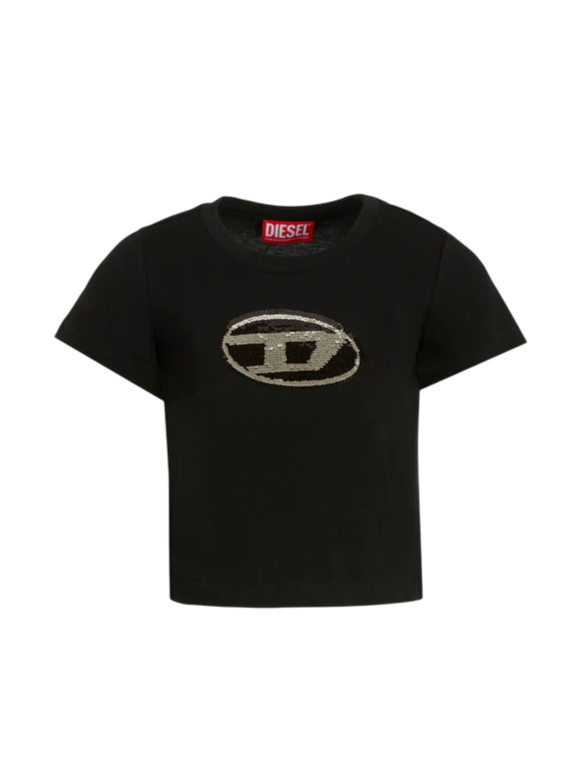 Diesel T-shirt manica corta con logo paillettes nero J02371-KYAUN K900 DIESEL