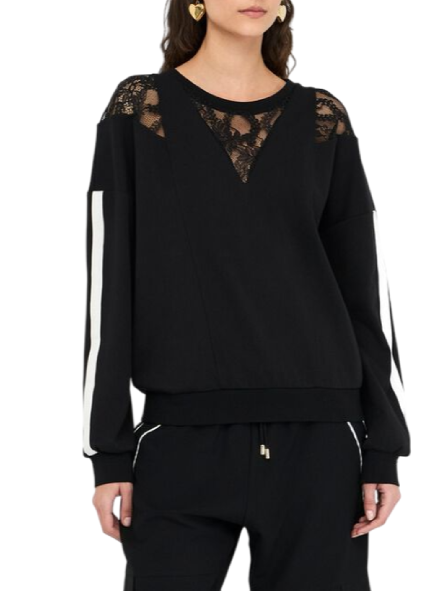 Liu Jo felpa donna con pizzo nero TF5008J4523 03N66 LIU JO