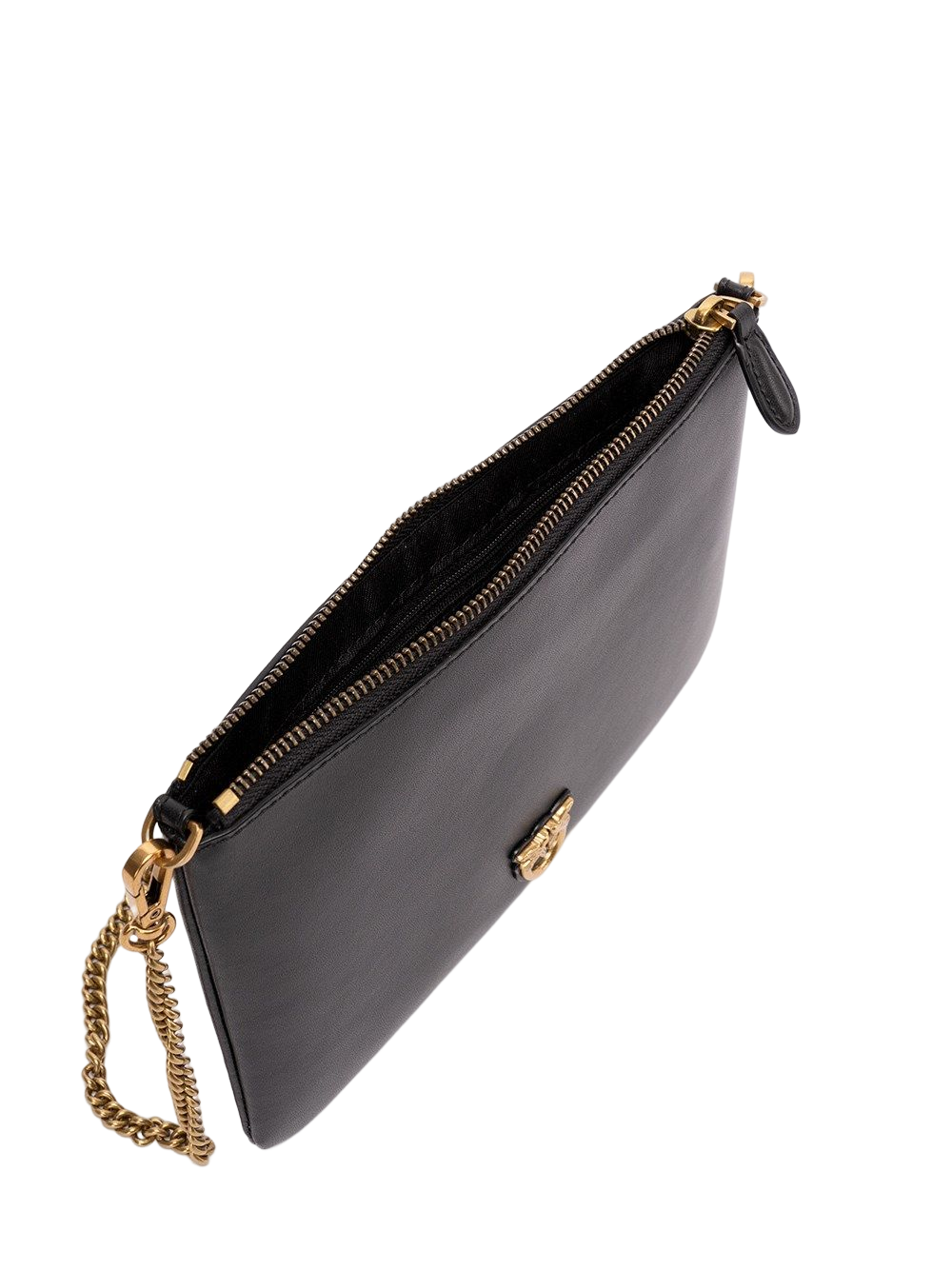 Pinko pochette Flat Classic in pelle con tracolla nero oro 100455-A0F1 Z99Q PINKO