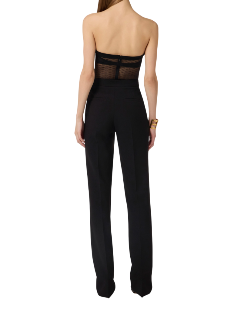 Elisabetta Franchi body in tulle con logo iconico nero BO02662 110 ELISABETTA FRANCHI