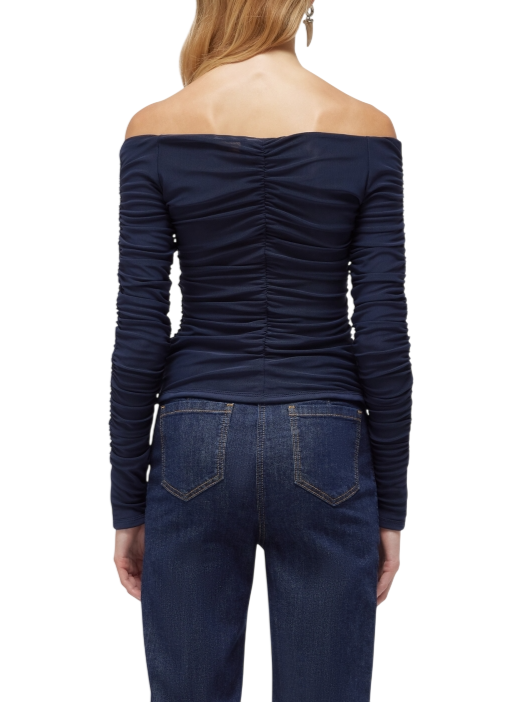 Blugirl T-shirt in tulle drappeggiato blu RA6039J3903 93713 BLUGIRL