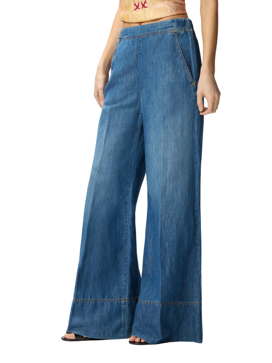 Pinko jeans misto lino Spiaggia wide leg lavaggio blu 106398-A33J PJD PINKO