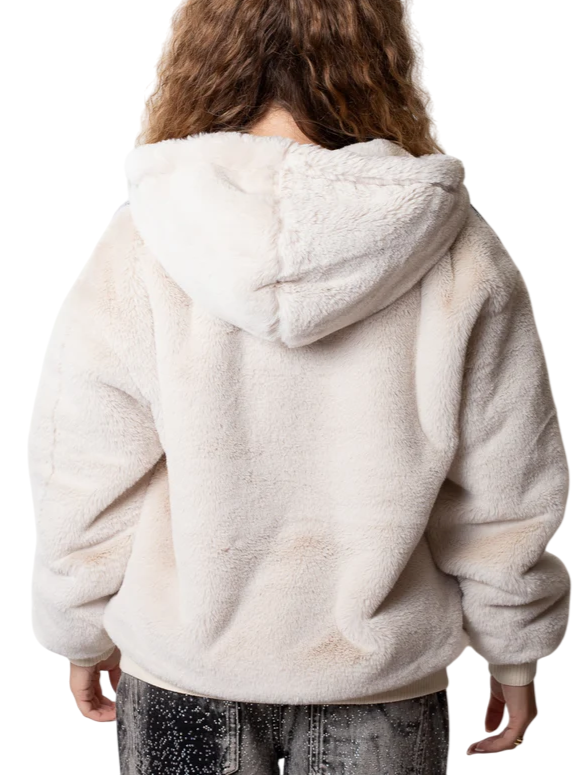 County of Milan pelliccia ecologica con zip stampa iconica ecrù CM30005 LATTE-PINK WINGS COUNTY OF MILAN