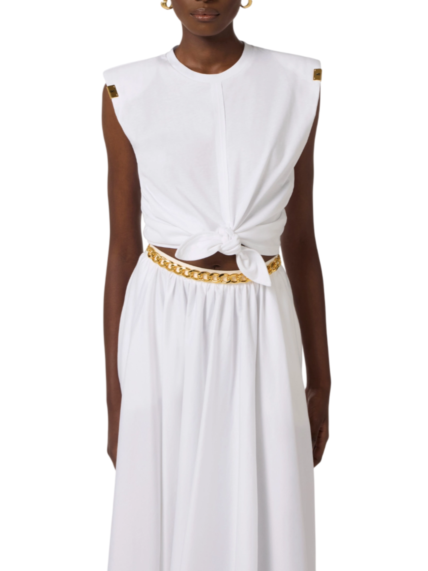 Elisabetta Franchi T-shirt in jersey con nodo bianco MA01161 270 ELISABETTA FRANCHI