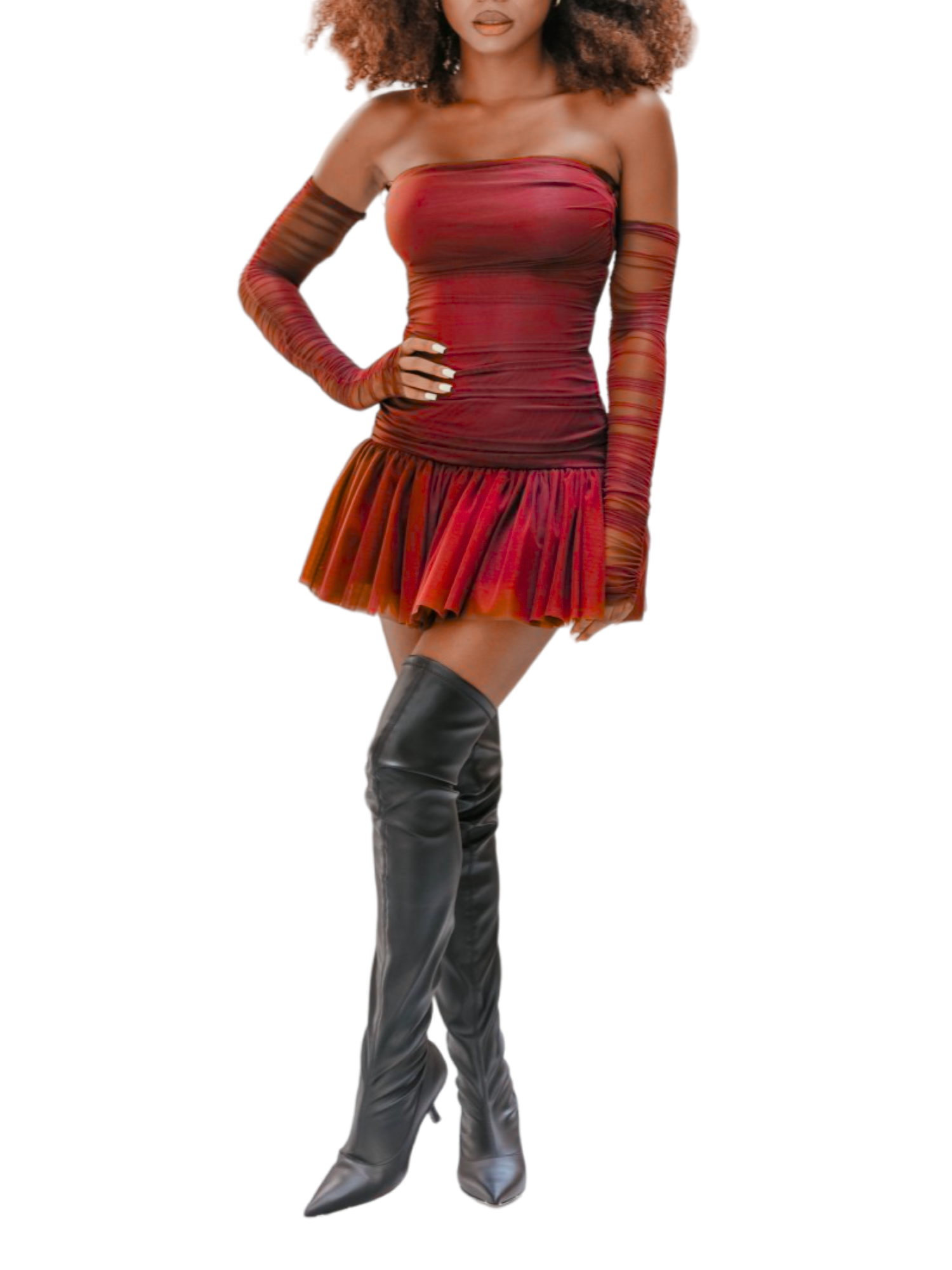 Aniye By abito corto Jenna in tulle con manicotti rosso 181436 02401 ANIYE BY