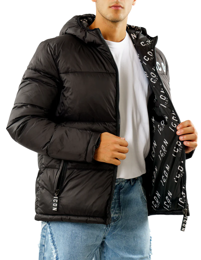 Icon piumino trapuntato uomo con cappuccio nero ICUF2W6J014 NERO ICON
