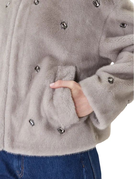 Vicolo pelliccia ecologica con applicazioni gioiello grigio TF0047 GRIGIO VICOLO