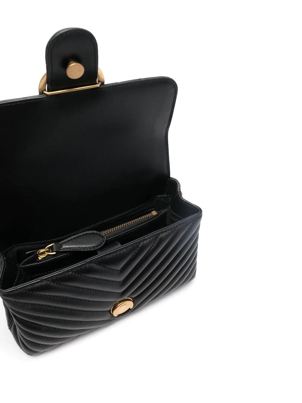 Pinko borsa Love Bag Lady Puff Mini in pelle chevron nero oro 100044-A0GK Z99Q PINKO
