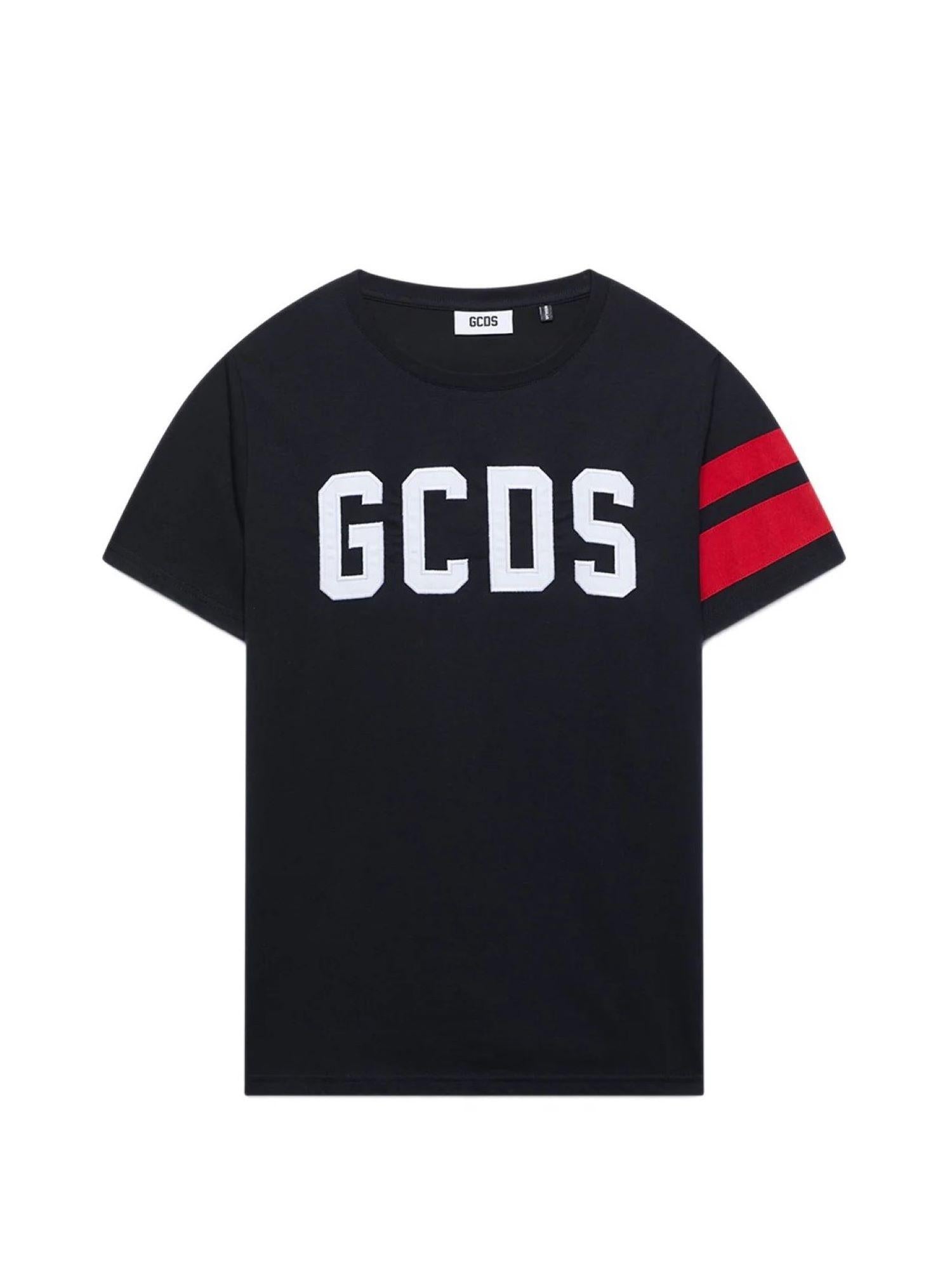 GCDS T-shirt bambino manica corta con logo nero Z0UJQC592J105 BLACK-RED GCDS