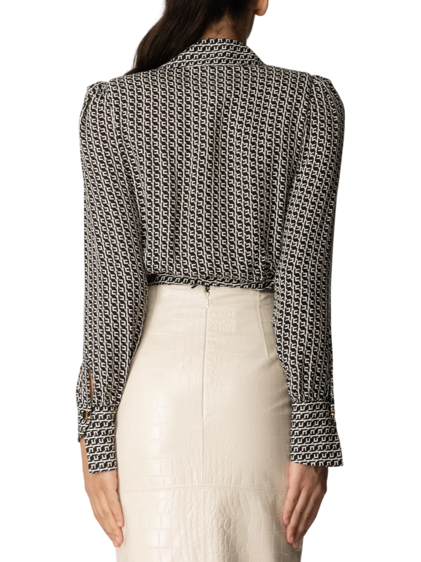Elisabetta Franchi camicia crop in fantasia monogram nero bianco CAS0256E2 EF3 ELISABETTA FRANCHI