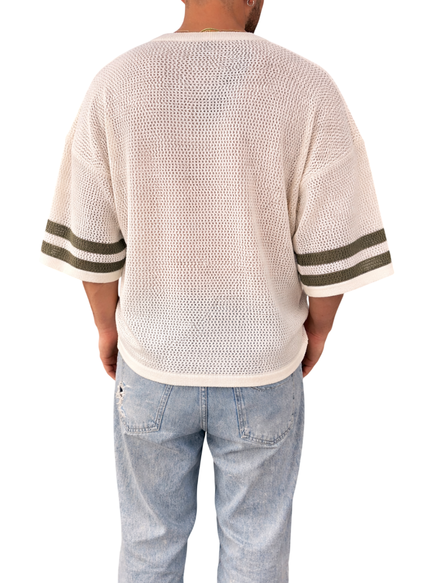 Disclaimer maglia traforata uomo con logo beige 55494 SABBIA DISCLAIMER