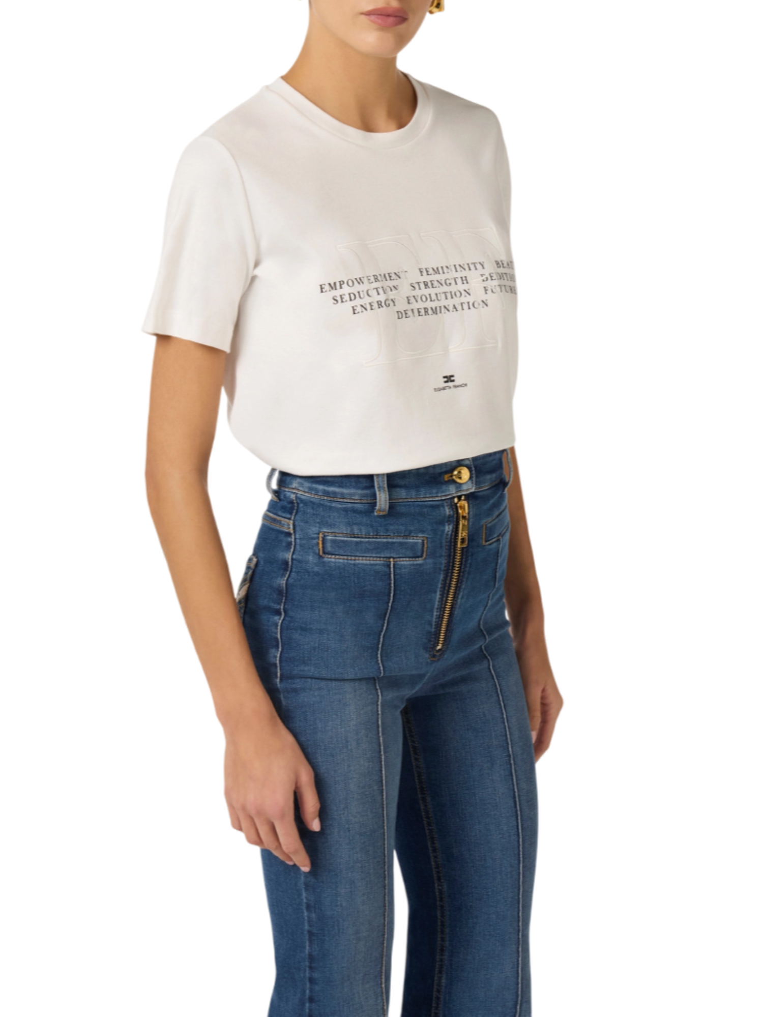 Elisabetta Franchi T-shirt manica corta con logo panna MA69P61 270 ELISABETTA FRANCHI