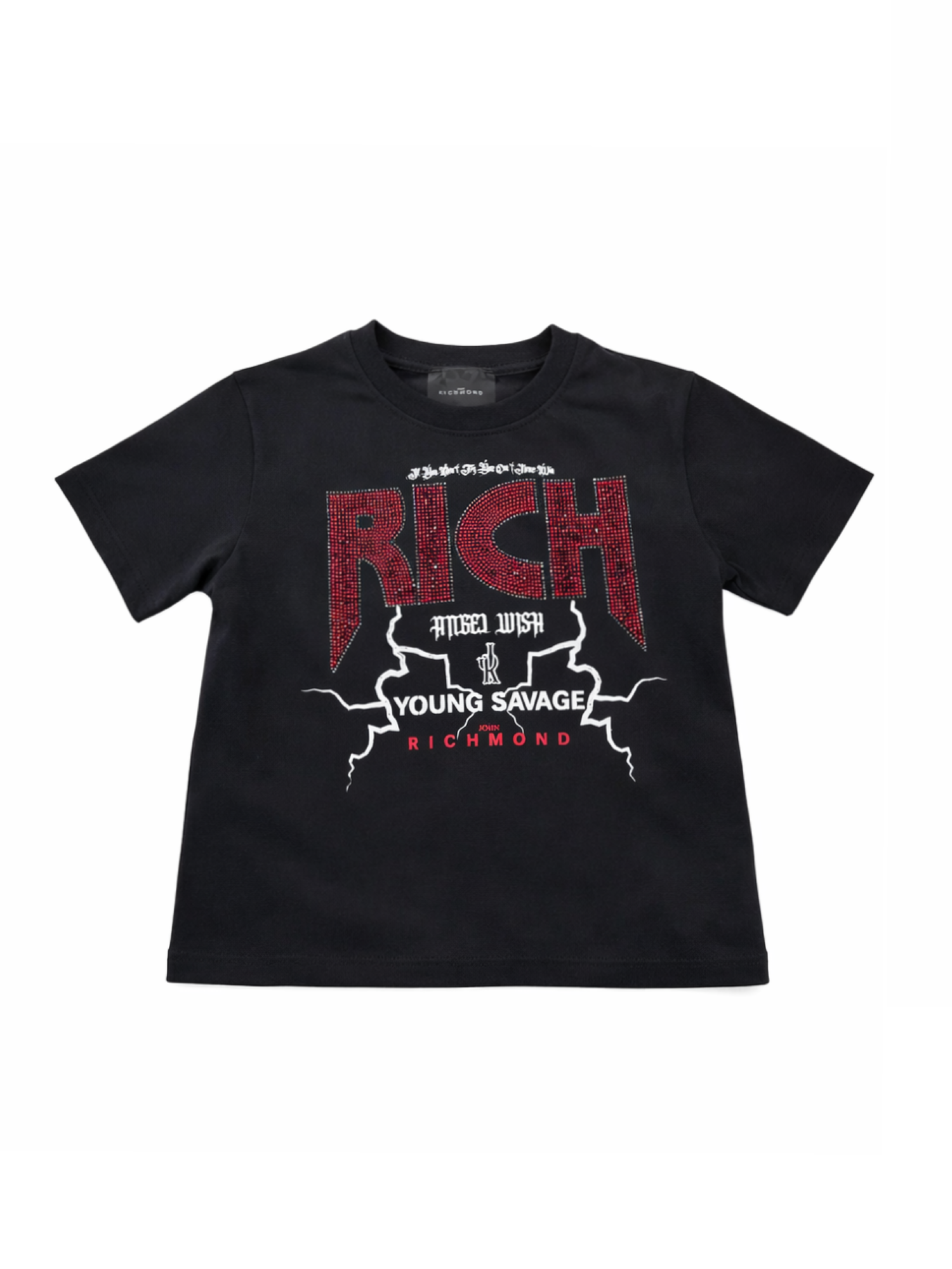 John Richmond T-shirt bambina Kanam con logo strass nero RGP26208TS BLACK John RICHMOND