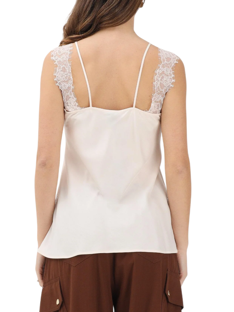 Pinko top Lydia in twill con pizzo rosa 106623-A385 P97 PINKO