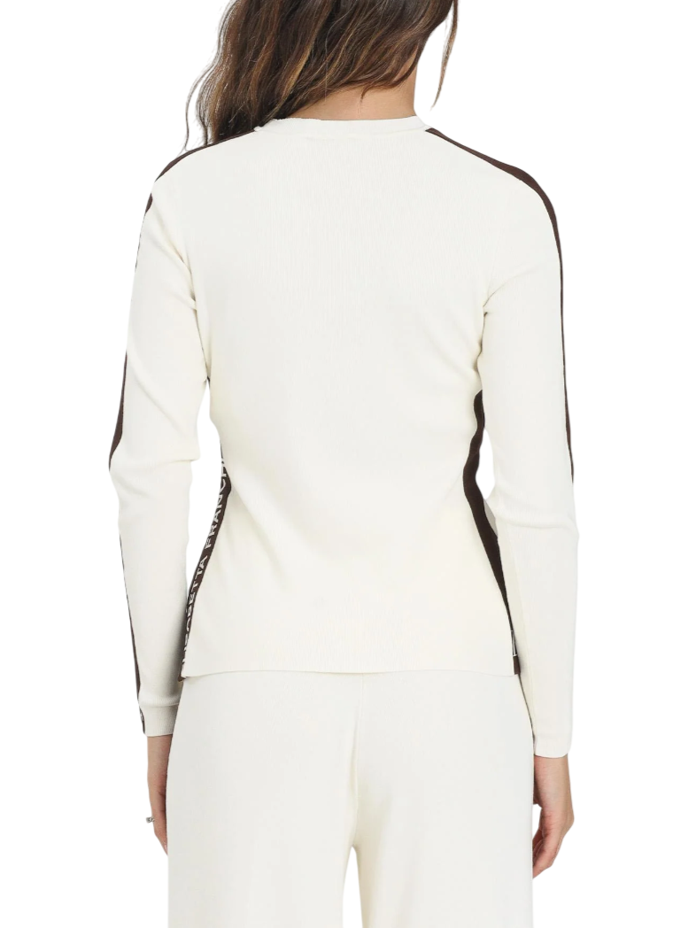 Elisabetta Franchi maglia slim con bande logate panna marrone MK03S56E2 EG2 ELISABETTA FRANCHI