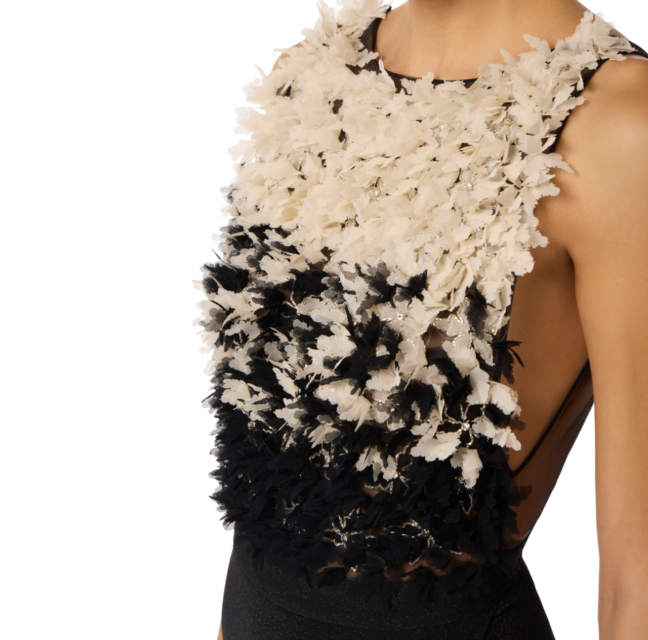 Elisabetta Franchi abito lungo plissè Red Carpet con petali nero ABR4462 685 ELISABETTA FRANCHI