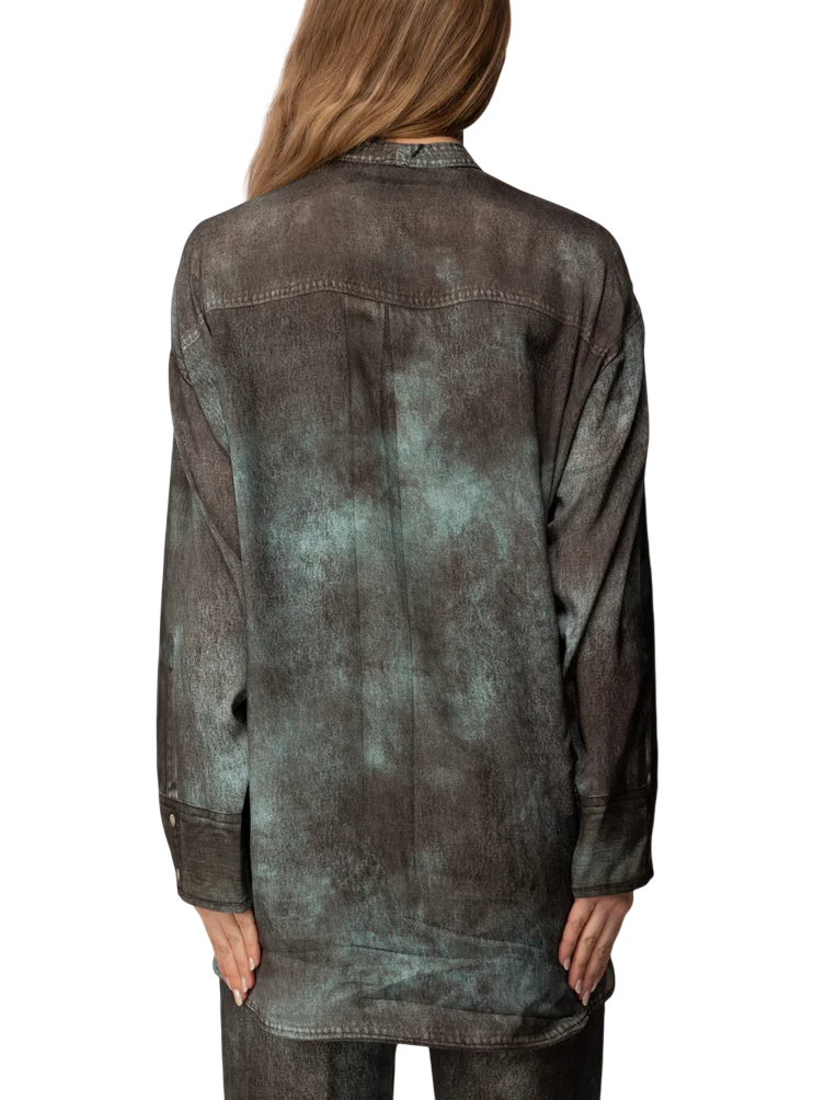 Pinko camicia donna in viscosa stampa Trompe oeil lavaggio denim 106133-A2ZV IS1 PINKO